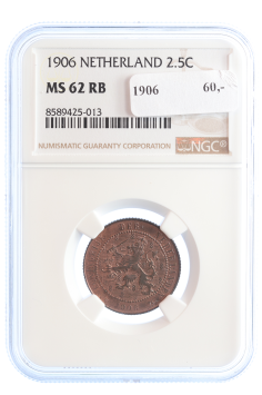 Netherlands Koningin Wilhelmina 2 1/2 cent 1906 MS62 RB