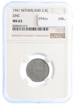 Netherlands Queen Wilhelmina 2 1/2 cent 1941z MS63