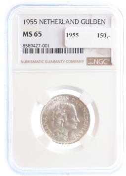 Netherlands Koningin Juliana 1 gulden 1955 MS65