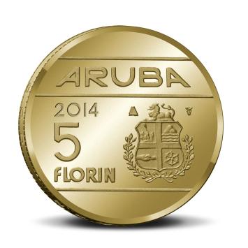 5 Florin 2014 1 Jaar Koningschap Aruba UNC in munthouder