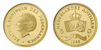 5 Gulden 1980 Beatrix Nederlandse Antillen Prooflike