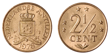 2 1/2 Cent gekroond wapen brons Nederlandse Antillen FDC