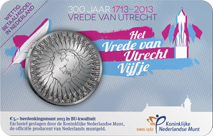 Vrede van Utrecht 5 Euro 2013 herdenkingsmunt verzilverd BU