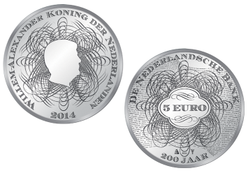 De Nederlandsche Bank 5 euro 2014 herdenkingsmunt verzilverd UNC
