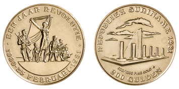 200 Gulden 1981 1 jaar revolutie Suriname Proof