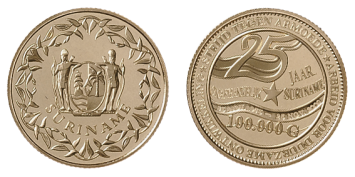 100.000 Gulden 2000 25 Jaar onafhankelijkheid Suriname Proof
