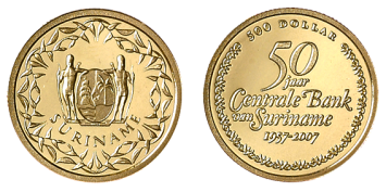 500 Dollar 2007 50 jaar Centrale Bank Suriname Proof