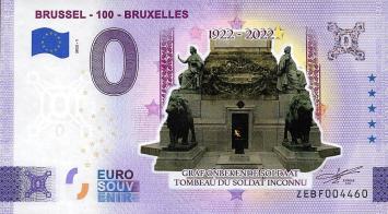 0 Euro biljet België 2022 - Brussel -100- Bruxelles KLEUR