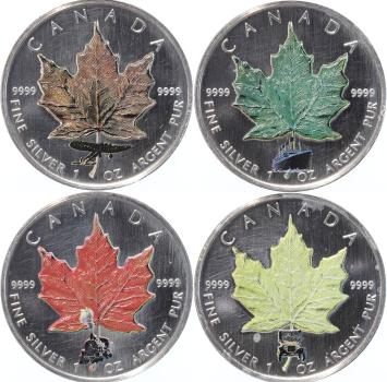 Canada Coloured Maple Leaf 2005 Privy Transport 4 x 1 ounce silver