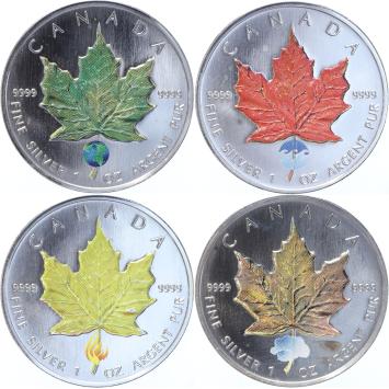 Canada Coloured Maple Leaf 2004 4 x 1 ounce silver