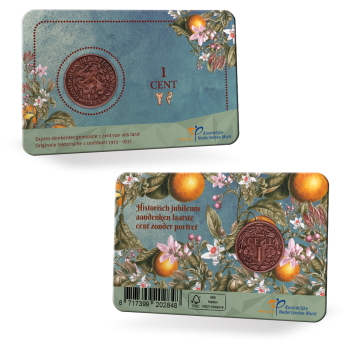 Numismatische Coincard Wilhelmina met 1 cent 1919