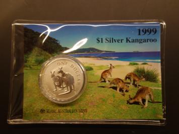 Australië Kangaroo 1999 1 ounce silver frosted coincard