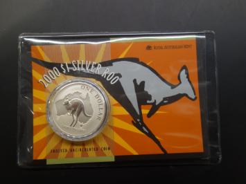 Australië Kangaroo 2000 1 ounce silver frosted coincard