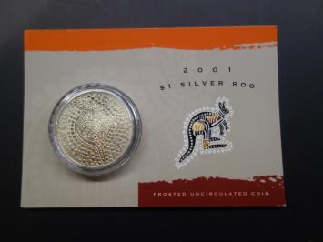Australië Kangaroo 2001 1 ounce silver frosted coincard