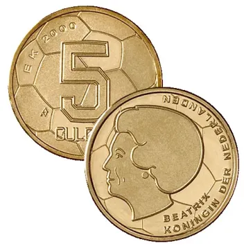 5 Gulden EK Voetbal 2000 met klein muntmeesterteken