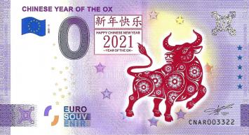 0 Euro biljet China 2021 - Chinese year of the ox KLEUR
