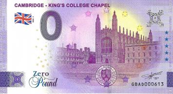 0 Pound biljet Engeland 2022 - Cambridge - King's College Chapel