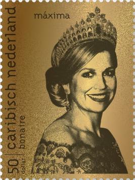 Caribisch Nederland Gouden postzegel Bonaire Koningin Máxima 50 jaar 2021