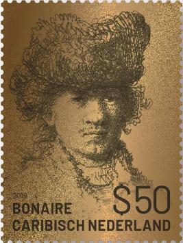 Caribisch Nederland Gouden postzegel Bonaire Rembrandt van Rijn 2019