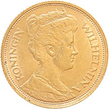Nederland 5 Gulden goud Wilhelmina 10 ex.