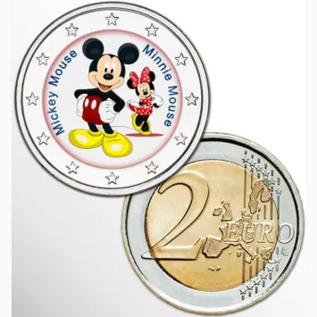 2 Euro munt kleur Mickey & Minnie Mouse
