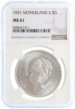 Netherlands Koningin Wilhelmina 2 1/2 gulden 1931 MS61