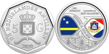 5 Gulden 2020 Curaçao & Sint-Maarten 10 jaar Status Aparte Nederlandse Antillen UNC in rol (20 ex.)