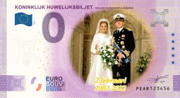 0 Euro biljet Nederland 2022 - Koninklijk Huwelijksbiljet KLEUR