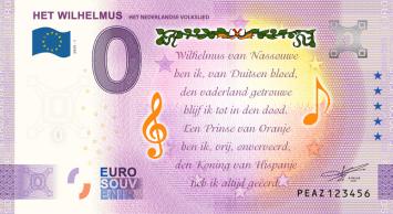 0 Euro biljet Nederland 2020 - Het Wilhelmus KLEUR