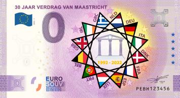 0 Euro biljet Nederland 2022 - 30 jaar Verdrag van Maastricht KLEUR