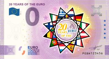 0 Euro biljet Nederland 2022 - 20 jaar Euro KLEUR