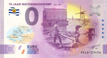 0 Euro biljet Nederland 2023 - 70 jaar Watersnoodramp KLEUR