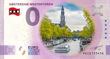 0 Euro biljet Nederland 2023 - Amsterdam Westertoren KLEUR