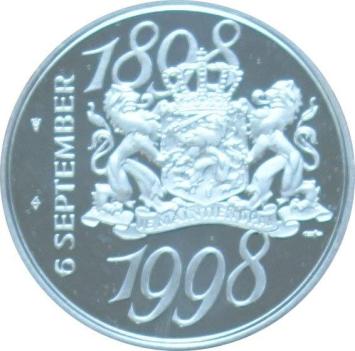 Penning Wilhelmina 1998 100 Jaar Koningin in zilver 21 mm