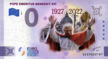0 Euro biljet Italië 2023 - Pope Eemeritus Benedict XVI KLEUR