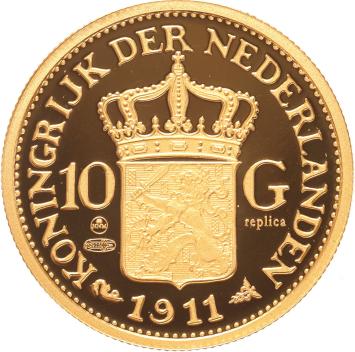 Replica 10 gulden goud 1911 in Verguld Zilver