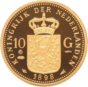 Replica 10 Gulden goud 1898 in Verguld Zilver