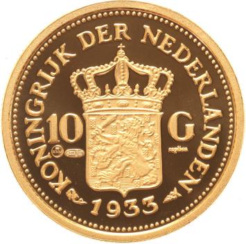 Replica 10 gulden 1933 goud in Verguld Zilver