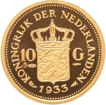 Replica 10 gulden 1933 goud in verguld zilver