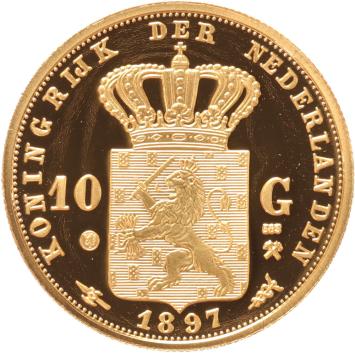 Replica of the Gold 10 Guilder 1897 Queen Wilhelmina in Gold