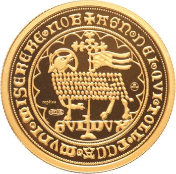 Replica van de Gouden Lam 1373 Graafschap Holland in Verguld Zilver