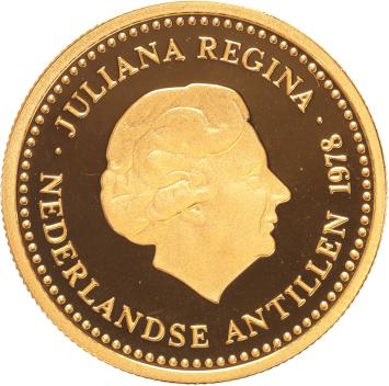 Replica Nederlandse Antillen 100 Gulden 1978 in Verguld Zilver