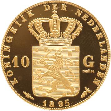 Replica 10 Gulden goud 1895 in Verguld Zilver variant