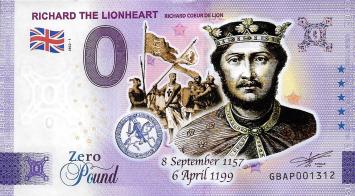 0 Pound biljet Engeland 2022 - Richard the Lionheart KLEUR