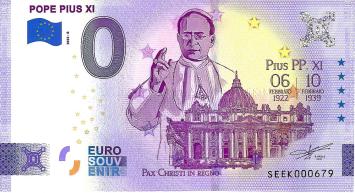 0 Euro biljet Vaticaan 2022 - Pope Pius XI