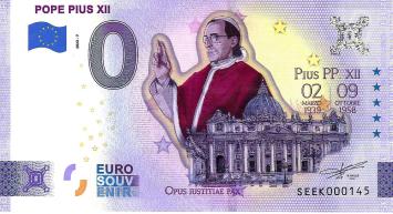 0 Euro biljet Vaticaan 2022 - Pope Pius XII KLEUR