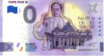 0 Euro biljet Vaticaan 2022 - Pope Pius XI KLEUR