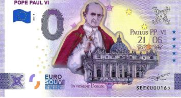 0 Euro biljet Vaticaan 2022 - Pope Paul VI KLEUR