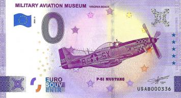0 Euro biljet USA 2022 - Military Aviation Museum - P51 Mustang
