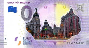 0 Euro biljet Spanje 2020 - Gran via Madrid KLEUR